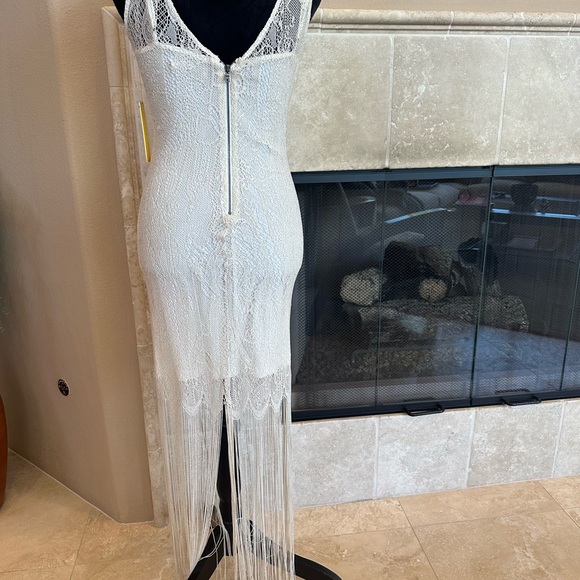ALICE & OLIVIA Lace & Fringe Dress, Cream/Metallic NWT Size 4 - Picture 2 of 12